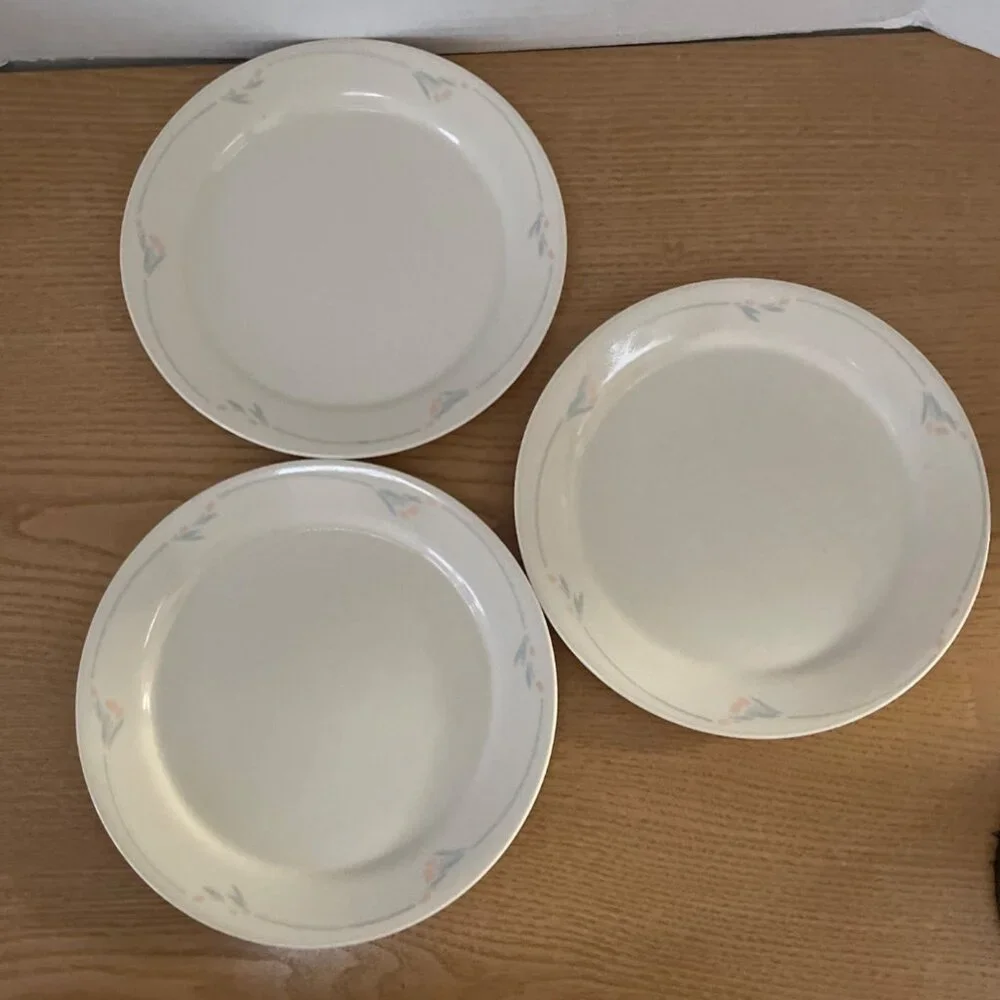 Vtg Corelle Windflower Sandstone 3 Luncheon Salad Appetizer Plates Peach Blue 9